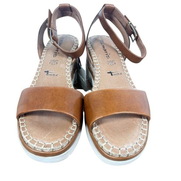 Tamaris Ladies Leather Cognac Brown Wedge Sandals Espadrille Capsule Size 8 / 39 - Picture 4 of 8